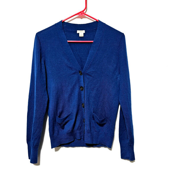 J. Crew Cardigan Vintage 80's Blue Wool Blend Pockets Women's Size Medium - Picture 1 of 6